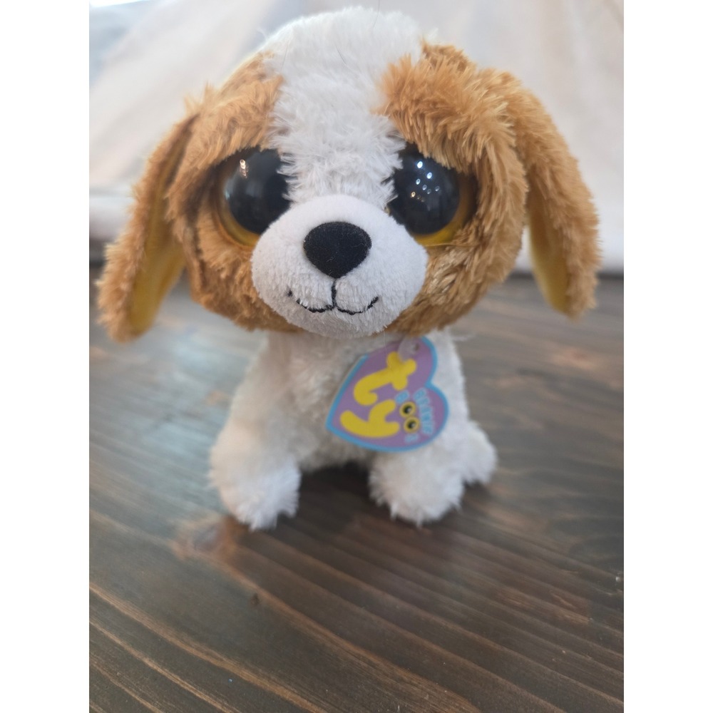 Ty Beanie Boos Cookie the Dog Plush Brown White Black Gold Glitter Eyes 6 inch
